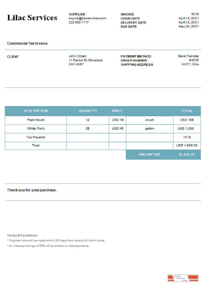 USA Lilac Services invoice PSD template